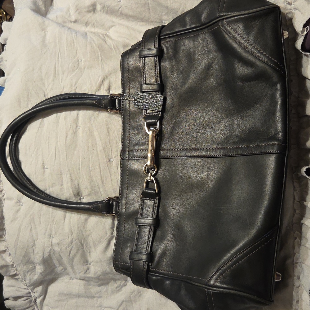 Coach Black Leather Hampton Handbag with Silver Accents - Picture 2 of 16